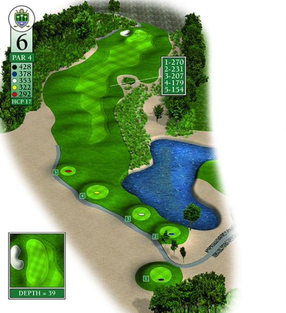 Mapa esquemático del hoyo 6 perteneciente al campo de 18 hoyos de La Romana Golf Club
