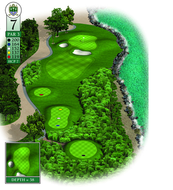 Mapa esquemático del hoyo 7 perteneciente al campo de 18 hoyos de La Romana Golf Club